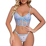 APIVOE Lace Bra and Panties Split Suit for Women Sexy Transparent Sex-specific Underwear 2023 New Fun Lingerie Set for Sex Light Blue