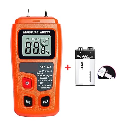 MT-10 EMT01 木材水分計 木材湿度計 湿度計 木材湿気検出器 樹木密度計 グレーオレンジ,迅速かつ正確(Orange with battery)