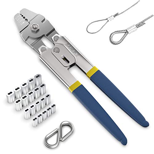 SANUKE Wire Rope Crimping Swaging Tool Cable Crimps up to 2.2mm(2/32inch) with 160pcs 4sizes Aluminum Double Barrel Ferrule Crimping Loop Sleeve and 10pcs Stainless Steel Thimble Assortment Kit
