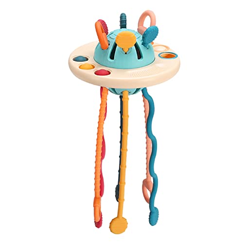 Image of Jollybaby Baby Pull String Activity Toy with Bubble Pop & Teether, Montessori Toys for Babie, Food Grade Silicone Sensory Toys for Toddlers, Travel Toys Rattle Motor Skills Toy Infants Gifts(UFO)