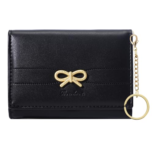 Image of Sunwel Fashion Cute Coquette Bow Wallet with Key-chain for Women Girls | Bow Print Wallet Card Holder ID Window