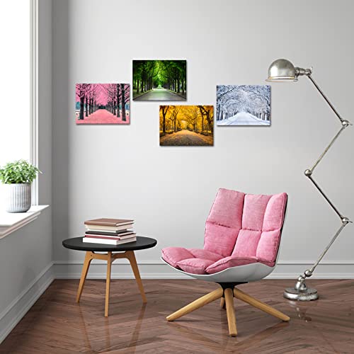 Ilooklike 4 Panels Colorful Trees Canvas Wall Art Four Season Picture Prints Spring Summer Fall Winter Nature Scenery Mural Painting For Living Room Bedroom Ready To Hang 12X16Inchx4Pcs #TOP1
