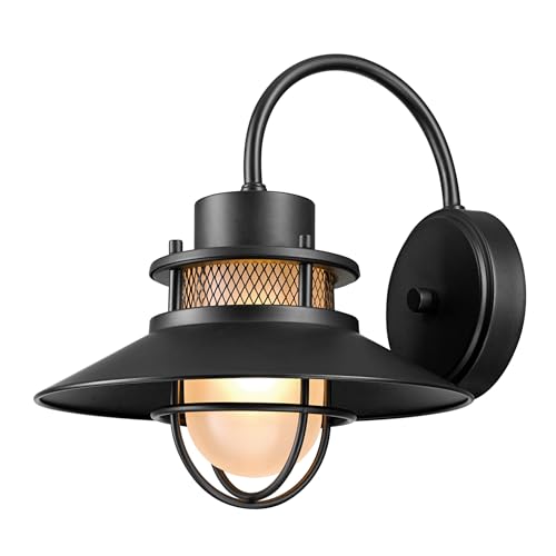 Image of Globe Electric 44233 Liam 1-Light Outdoor Wall Sconce, Matte Black, Frosted White Glass Shade