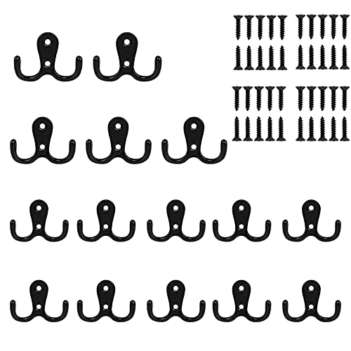 Crochet de Manteau,15 Pcs Crochets Muraux Double en Métal,Patere Murale Vintage,Crochet Mural Noir,Avec 30 Vis,Durable,Pour la Salle de Bain,La Chambre à Coucher,Le Placard et le Hall D'entrée Cover
