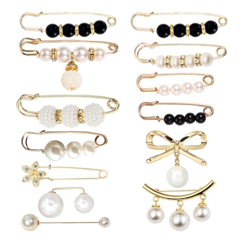 Image of Pearl Brooch Pins, Faux Pearl Rhinestones Collar Brooches,Brooch Pins for Women Clothing Dress Pants
