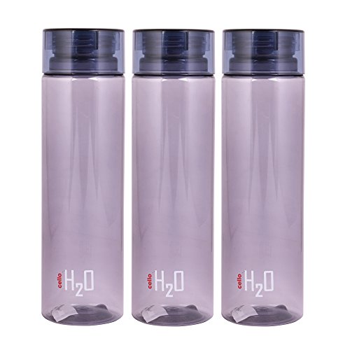 Image of Cello H2O unbreakable Plastic water bottle, 1 litre, set of 3 (grey)