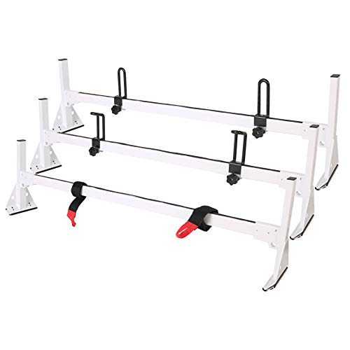 ECOTRIC Chevy Express Fullsize Van 3 bar 1996-Up Ladder Roof Racks Steel Rack White Black (White)