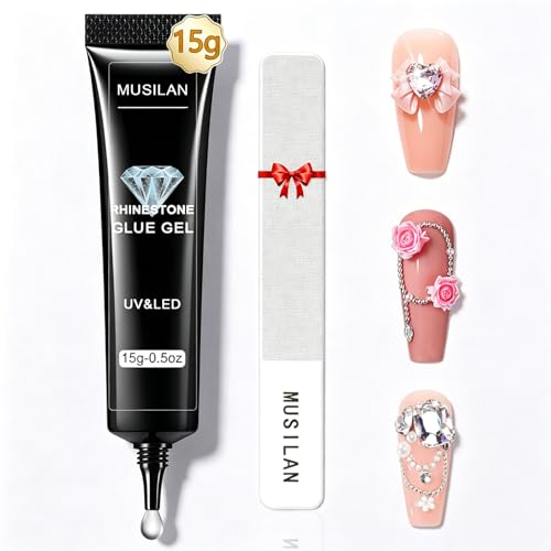 MUSILAN Nail Rhinestone Glue,Super Strong Rhinestones Gel Nail Glue for 3D Nails Beads Stickers Stones Crystals Diamond Art Jewels 3D Decorations Tools,Cured Need