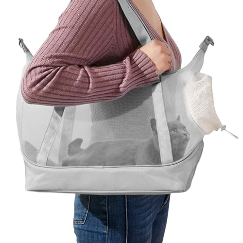 Tyinerc Transportín para Gatos | Correa Hombro Y Malla Nailon con Almacenamiento,Portagatos de Viaje para Transporte - para Viajes Trayectos Al Trabajo Acampadas Picnics