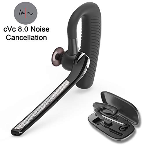 Bluetooth Handsfree with CVC 8.0 Noise Cancellation Dual Mic, 8+ Hours Playtime, Mute Button, Activate Siri, Background Noise Reduction for Truckers, Drivers