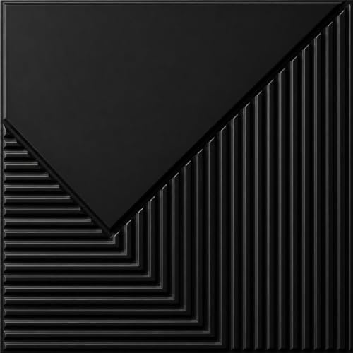 Image of Kayra Decor 3D PVC Wall Panels for Bedroom & Living Room | Plaina Design | Black Color | 19.7 x 19.7 Inch | Pack of 40 | 107.6 Sq Ft