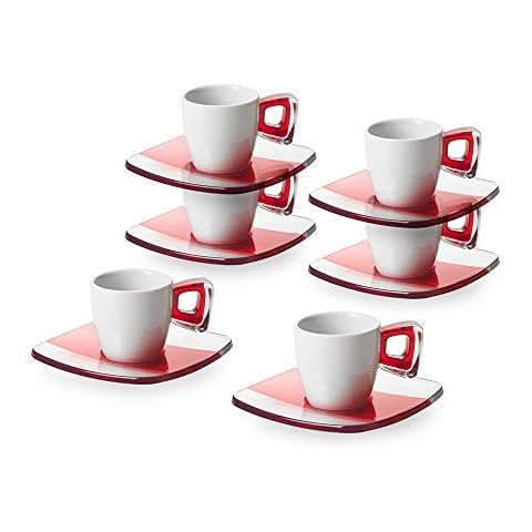 Omada Design Satz 6 Tassen Kaffee mit Griff und Schalen aus Porellan und Unzerbrechlichen Kunststoff. Fassungsvermögen 9 Cl Cover