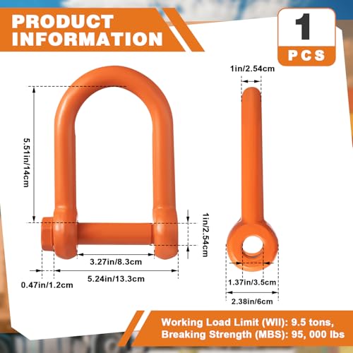 Image of 1 Pcs Screw Pin Long Reach Shackle, Long Reach Shackle with Painted Screw Pin, Clevis D-Ring Lifting Attachment, Professional Use, Industrial Alloy Steel (1 Inch,Orange)