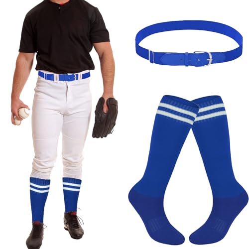 Youth Adult Baseball Socks and Belt Set Non-Slip Classical Stripes Strenchy Baseball Belt Combo4