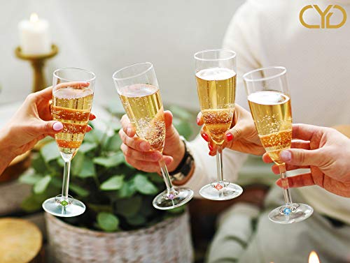 Swarovski Crystal Wine Charms / Drink Markers (Pastel Colors) Set of 6 - Wine Glass Charms by Claim Your Glass C.Y.G. - Storage travel pouch Included