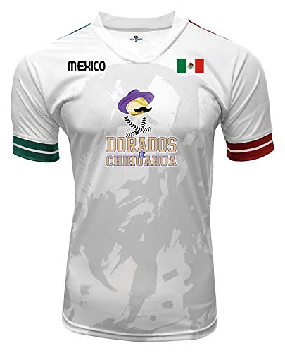 ARZA Jersey Dorados de Chihuahua DTF Logo Design Mexico White Short Sleeve for Men (US, Alpha, X-Large, Regular, Regular, White)