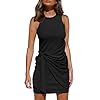 LILLUSORY-Womens-Summer-Casual-Sleeveless-Tank-Dress-2021-Crewneck-Bodycon-Ruched-Tie-Waist-Mini-Dresses LILLUSORY Women's Sun Dresses Casual 2024 Summer Black Elegant Bodycon Ruched Ladies Trendy Cotton Skorts Skirt Wrap Mini Junior Sheath Western Fitted Skater Jersey Dresses