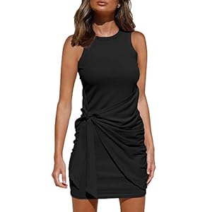 LILLUSORY Women's Sun Dresses Casual 2024 Summer Black Elegant Bodycon Ruched Ladies Trendy Cotton Skorts Skirt Wrap Mini Junior Sheath Western Fitted Skater Jersey Dresses