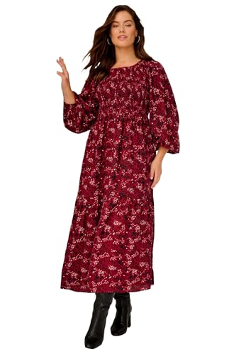 ellos Plus Size Smocked Bodice Tiered Midi Dress