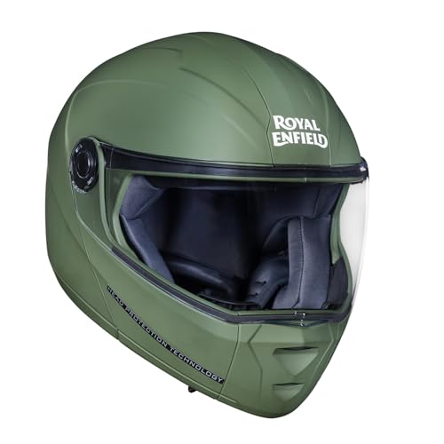 Image of Royal Enfield MOD Adroit Modular Flip up Helmet | ISI Certified | Thermosplastic Shell | Micrometric Lock | UV Treated & Scratch Resistant Visor |Battle Green (M) 58 CM
