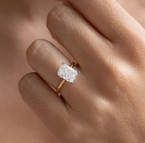 Radiant Cut 3 Carat Elongated Radiant Cut Diamond Solitaire Engagement Ring,14k Gold Plated,Wedding Ring For Women,Gifted For Her,Size 3-12.3