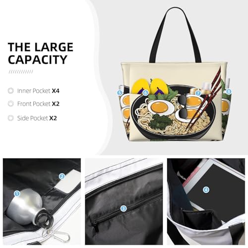 (Delicious Sweet Ramen) Large Beach Tote Bag For Women With Zipper Foldable Lightweight Travel Pool Bag For Vacation Shopping3
