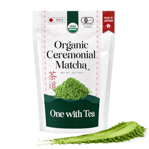 ONE WITH TEA Organic Ceremonial Matcha Powder, Stone-Ground Japanese Green Tea, Premium Grade, Made...