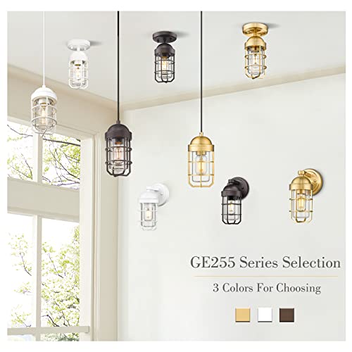 Image of Emliviar Farmhouse Outdoor Wall Light for House Porch, Vintage Exterior Wall Lantern, Industrial Nautical Metal Cage with Clear Tempered Glass, Oil Rubbed Bronze Finish, GE255B ORB