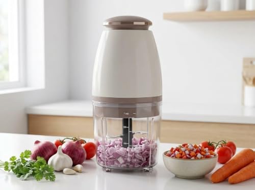 Image of Electric Vegetable Chopper 700ml | 350W Food Processor | 4 Stainless Steel Blades | One-Touch Onion, Garlic & Vegetable Cutter | Easy to Clean