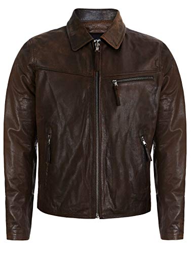 Stile Classico Harrington Infinity Leather Giacca Marrone Harrington da Uomo con Colletto Classico in Vera Pelle di Mucca Morbida XS