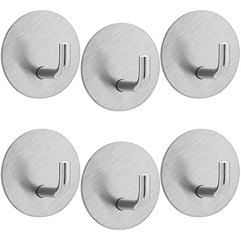 6 PCS Self Adhesive Hooks, Heavy Duty Sticky Hooks Stainless Steel Adhesive Coat Clothes Hooks Kitchen Bathroom Closet Sticky Hooks Hangers for Hanging Towel Coat Clothes, No Drill Glue Needed Cover