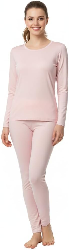 Women's 95% Modal Thermal Underwear Set, Slim Lightweight Base Layer Top and Pants for Spring Winter Daily Layering (2,Lightpink,Small)
