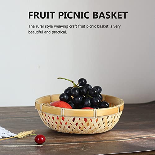 PIXNOR Cesta de frutas de ratã redonda de bambu, cesta de pão, comida, lanches, legumes, cesta de se