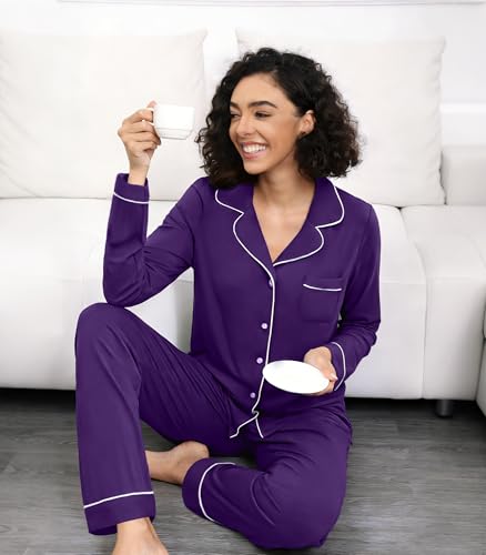 Image of WiWi Viscose from Bamboo Women's Pajamas Set Super Soft Button Down Top and Pants Sleepwear Cooling Pjs S-3X