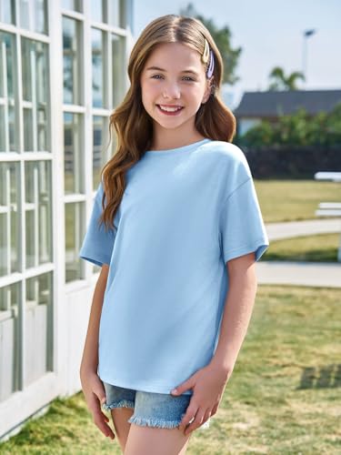 Image of Haloumoning Girls Short Sleeve T-Shirts | Kids, Summer,Girls shirts,Oversized t shirts,Girls T-Shirts,Oversized Tops, Casual Crewneck, Basic Tees 5-14Y