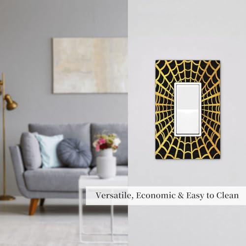 Decorative Outlet Covers Black Background with Golden Spiderweb Spider 1 Gang Rocker Light Switch Cover Plate Single Decora Light Switch Covers Wall Plate Faceplate for Home Decor