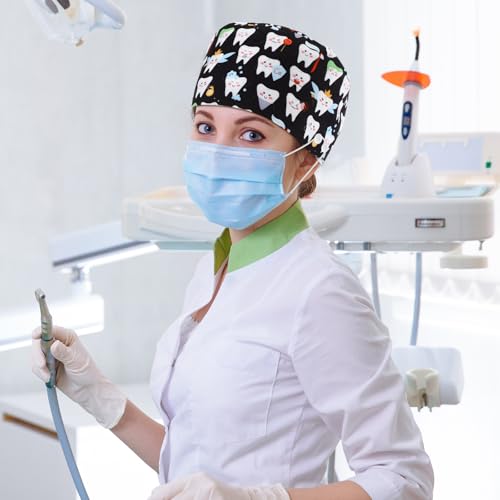 Image of Unittype 4 Pcs Nurse Caps for Women Nursing Working Caps with Button and Sweatband Adjustable Elastic Scrub Hats for Dentist