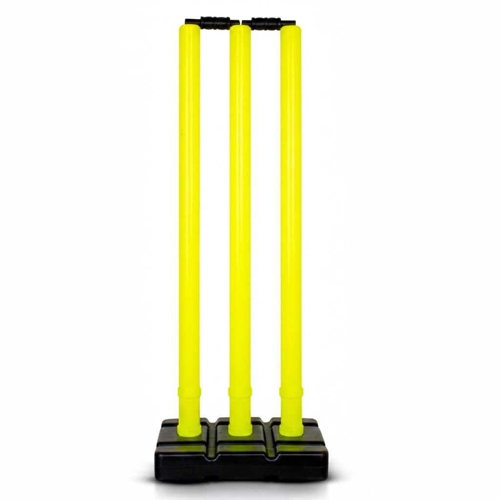 AMEGO Cricket Wicket Set with Stumps and Bails, Yellow, 1 Base for Cricket Game-image-42