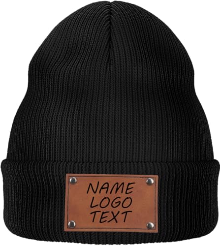 Custom Beanie Leather Label - Design Personalized Logo/Name/Text Black