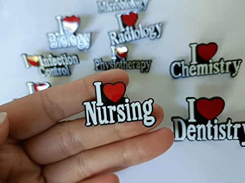 Image of White and Black Enamel Red Heart I Love Nursing I Love Chemistry English Words Brooch and Pin