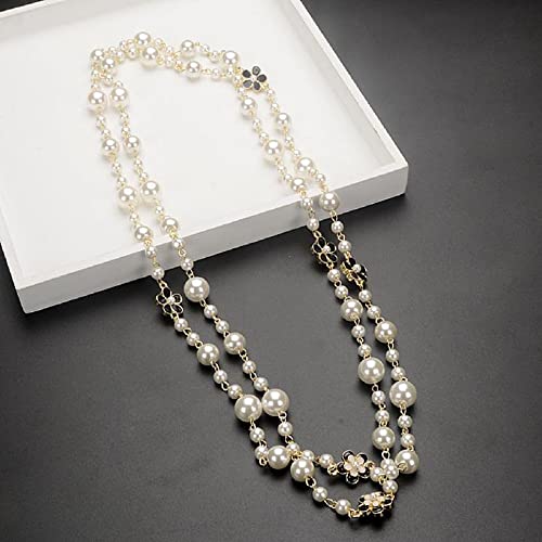 Fashion Design Chic Long Imitation Pearl Clover Flower Strand Necklace for Women2