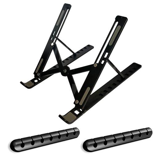 Supporto portatile, 10 angoli regolabili + 2 organizer per cavi| supporto portatile ventilato pieghevole per laptop (10-18,4") | Laptop Stand con plastica ABS silicone antiscivolo
