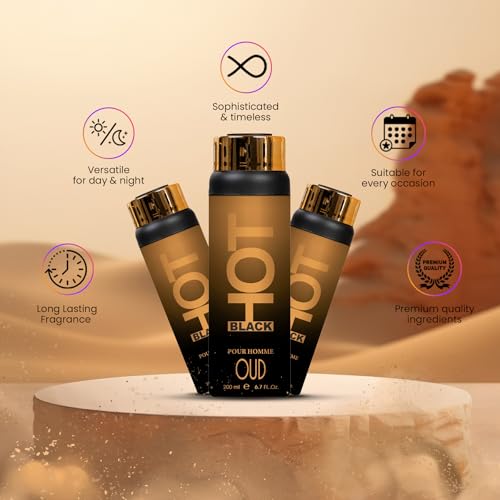 Image of BERNARD DIMITRI HOT BLACK OUD Deodorant for Men & Women - 200 ML Each| Pack of 2| Fragrance Luxurious Agarwood |Long-Lasting Freshness Smell | Deo Idle Gift For Loved Once