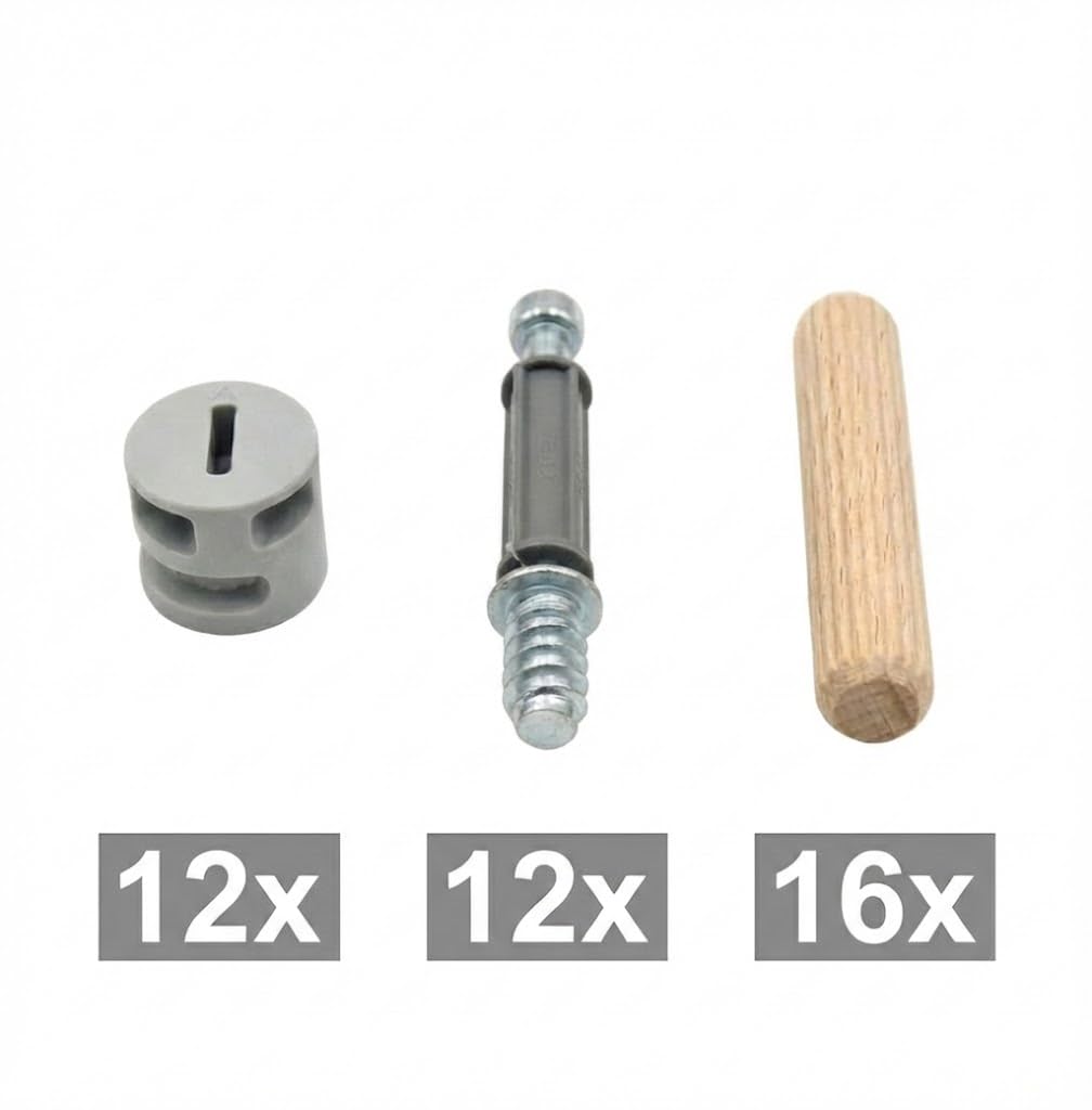 Kit di riparazione e ricambio per IKEA BILLY METOD, PAX, Brignes, tasselli a vite, dado eccentrico, tasselli in legno
