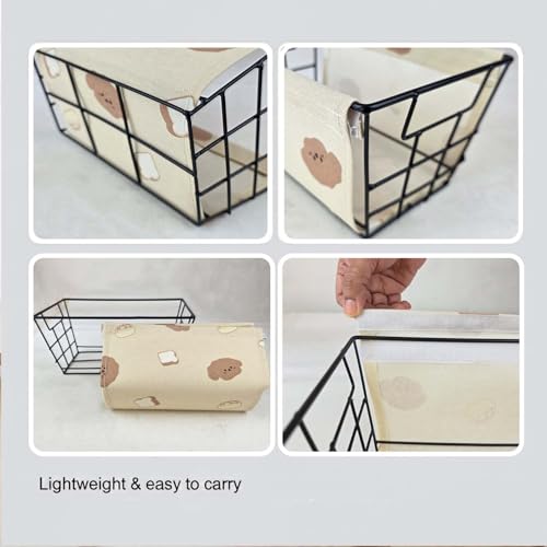 Image of Go Hooked Metal Storage Basket with Removable Fabric Liner | Cute Bread & Bear Print Multipurpose Organizer for Home, Bathroom, Kids Room & Desk | Decorative Wire Basket for Fruits, Toys, Snacks