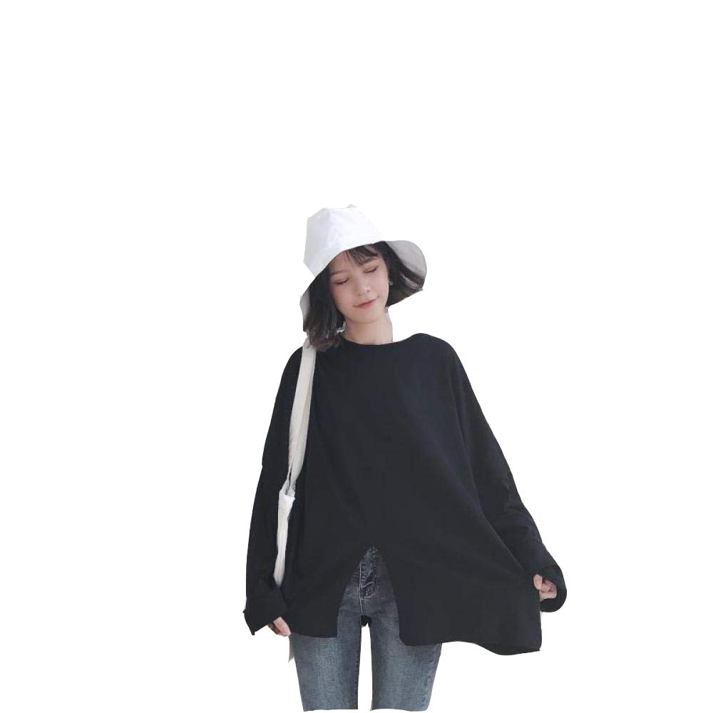 ZZAI Tops Divididos De Primavera Y Otoño - Camisetas De Manga Larga Finas Sueltas - Tops para Niñas,Black
