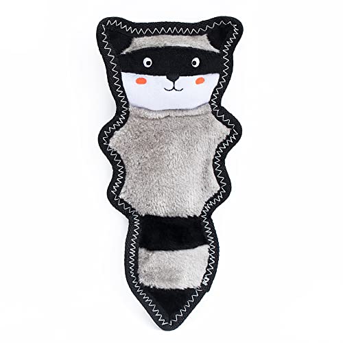 ZippyPaws Z-Stitch Skinny Peltz - No Stuffing Dog Toy to Keep Them Busy, for Small, Medium, & Large Dogs, Squeaky Pet Toy, Soft Plush Unstuffed Chew Toys - Raccoon, 12.5