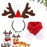 TOPZFL Weihnachten Haustier Stirnband,Rentier Haarreif Hund,Weihnachten Haustier Stirnband Mit Schal,Rentiergeweih Hund,für Katze Hund Weihnachten Haarschmuck 2pcs.