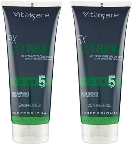 Vitalcare | Fix Extreme - Gel Extraforte con Fissaggio Forte, Definisce i Capelli, con Cheratina, non Lascia Residui, 200 ml (Confezione da 2)