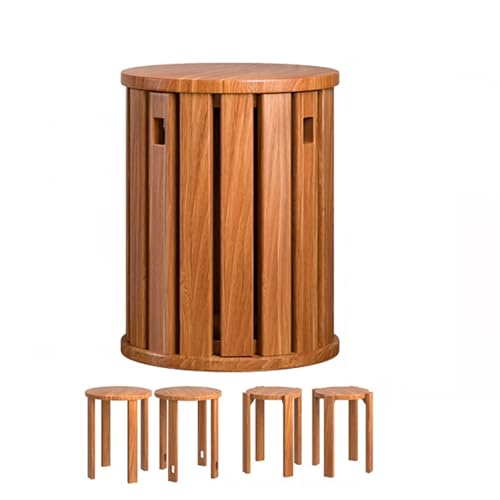 Lot de 4 tabourets empilables en bois de cerisier – Chaises rondes peu encombrantes pour cuisine, salle à manger, bar, chambre à coucher – Pas de montage...